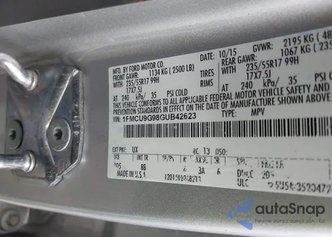 2016 Ford Escape Se from USA, damaged, VIN 1FMCU9G98GUB42623